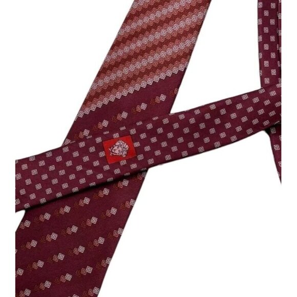 VERSACE Men's 100% Silk Necktie LUXURY Tie XL Burgundy Monogram Logo W:3.5" EUC - Picture 5 of 7